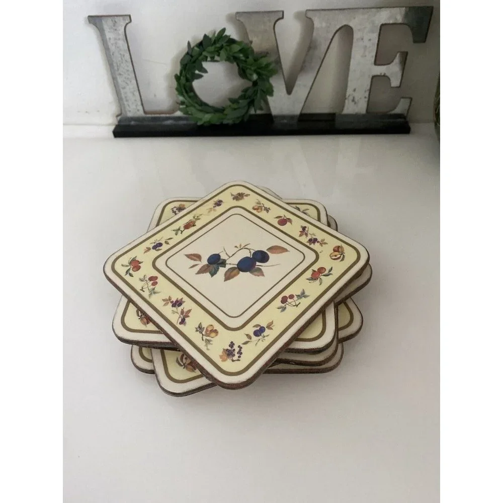 Vintage Royal Worcester Evesham Cork Backed Coasters Set Of 6 In Box 4.25